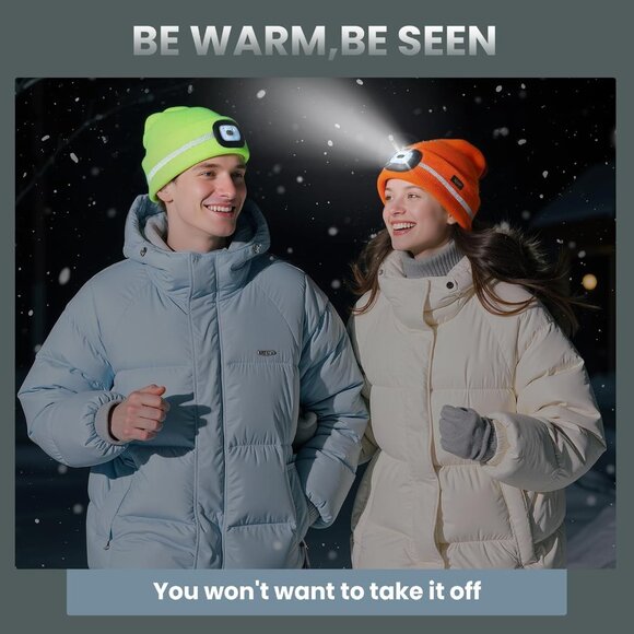 Reflective Stripe LED Beanie with The Light , Winter Knit Hat for Outdoor Work S - Picture 6 of 7